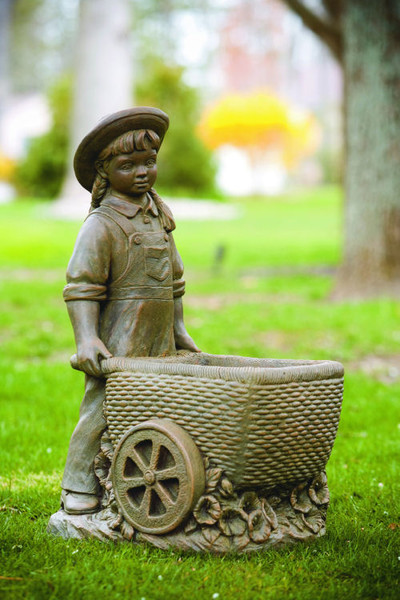 Girl With Flower Cart 26" High Statue